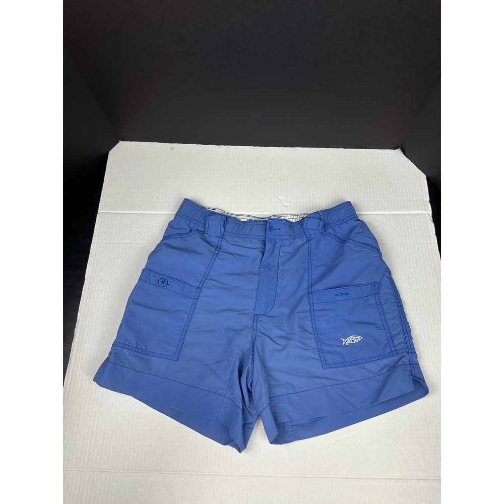 AFTCO Shorts Mens 30 Original Fishing 6" Inseam Nylon Faded Blue Missing Button